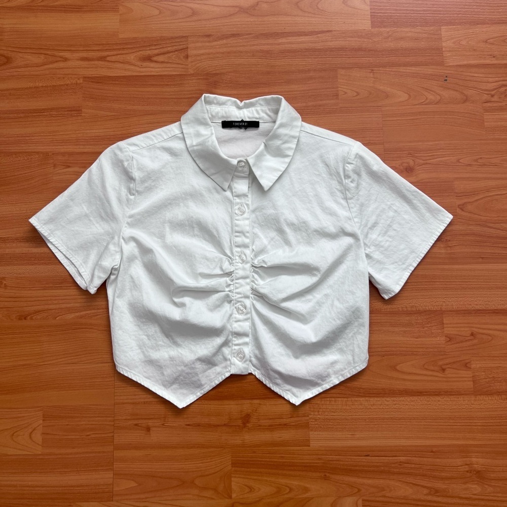 White Cropped Button Up Top